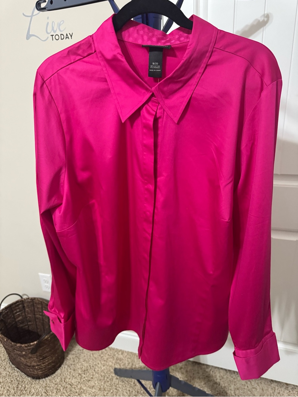 Lane Bryant Fuchsia Button-Down Long-Sleeve Blouse